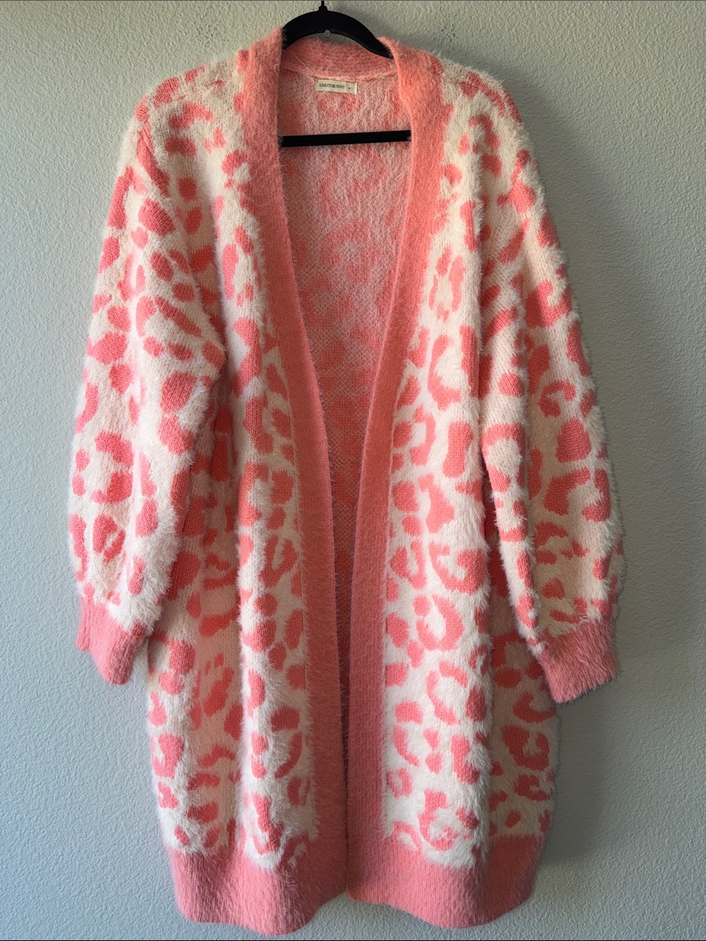 Soft Pink Leopard-Print Open longline Cardigan Sweater M/L